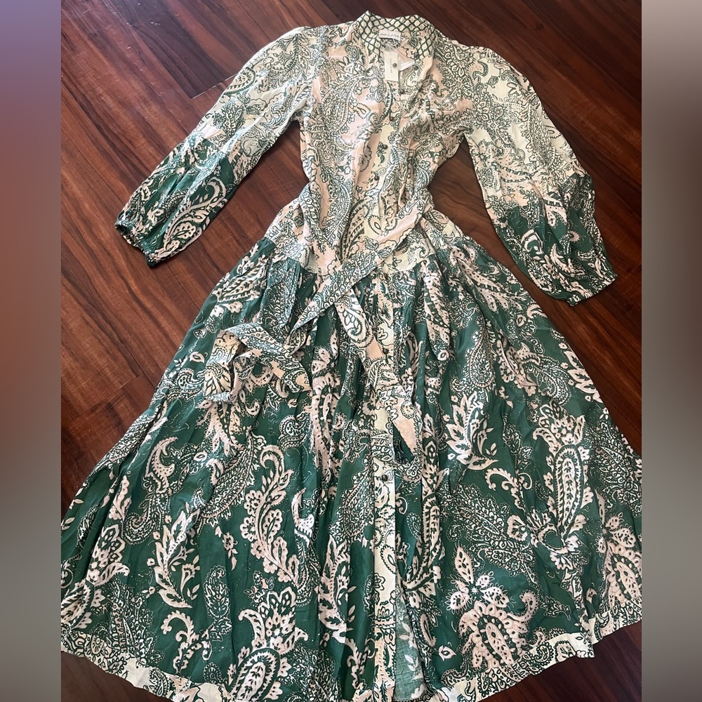 New Women's Green Paisley Maxi Dress with Long Sleeves one size - Picture 10 of 15